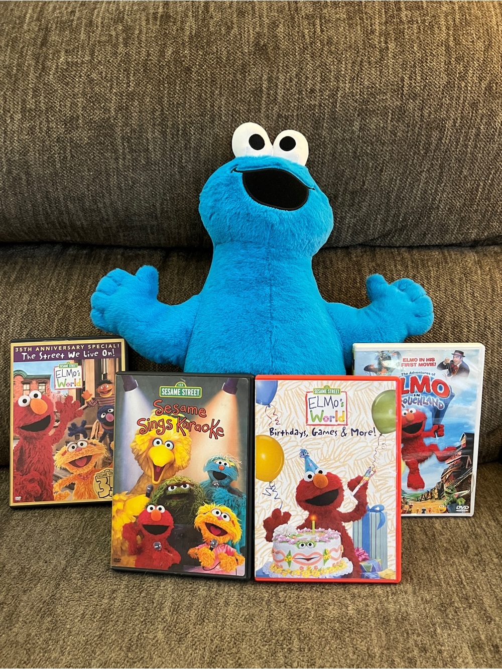 Sesame Street DVD Lot & Cookie Monster Plush - Elmo's World Karaoke Movie Bundl
